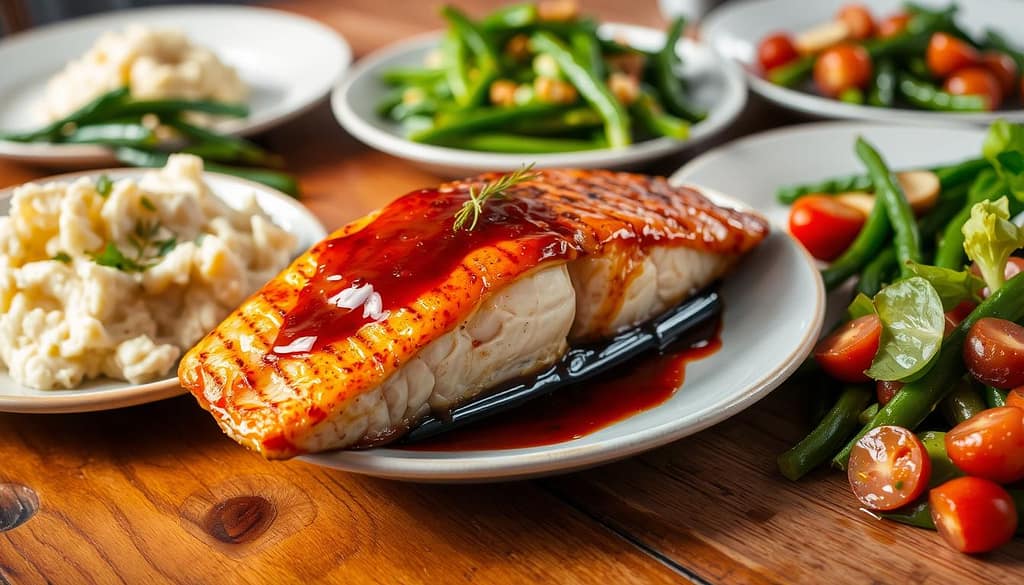 Bourbon Salmon with Side Dishes Bourbon Salmon with Side Dishes