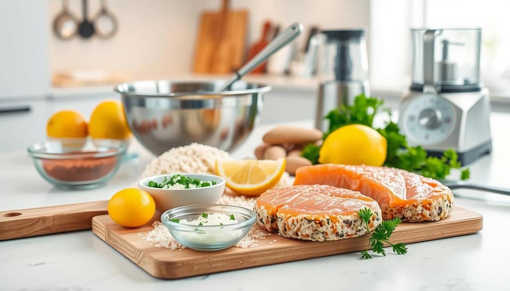 ingredients and tools for salmon patties ingredients and tools for salmon patties